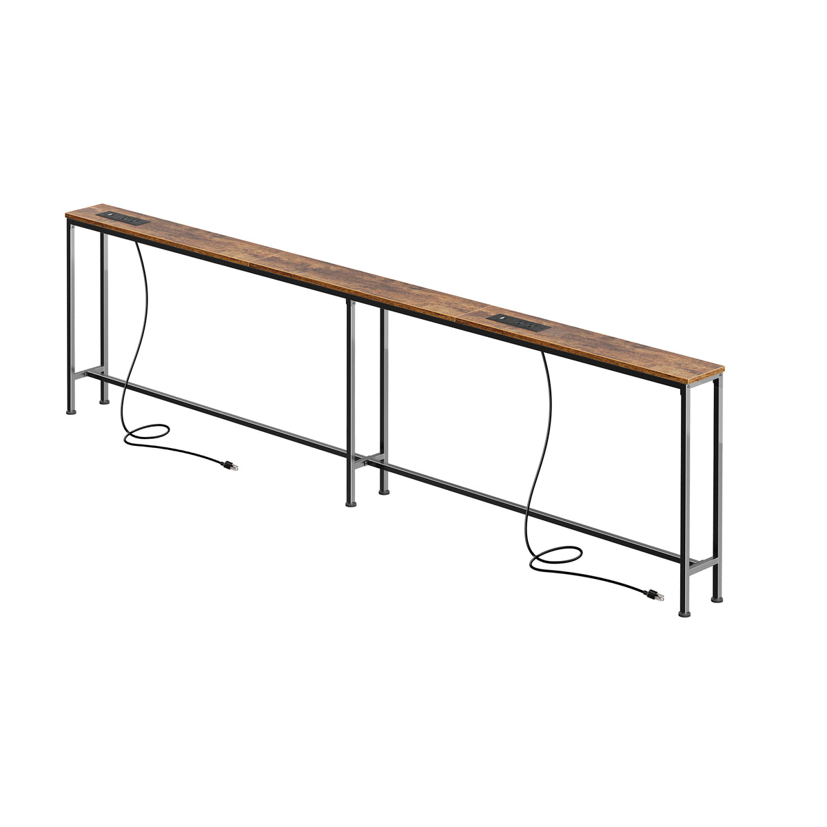 Amadwell 94.5" Console Table, 5.9 Inch Narrow Sofa Table, with Power Ports, Behind Couch Table for Living Room Entryway Hallway Bedroom, Small Spaces, Rustic Brown