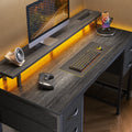Amadwell 47" Gaming Computer Desk with LED Lights, Power Outlets, Home Office Writing Desk with 4 Drawers, Gray