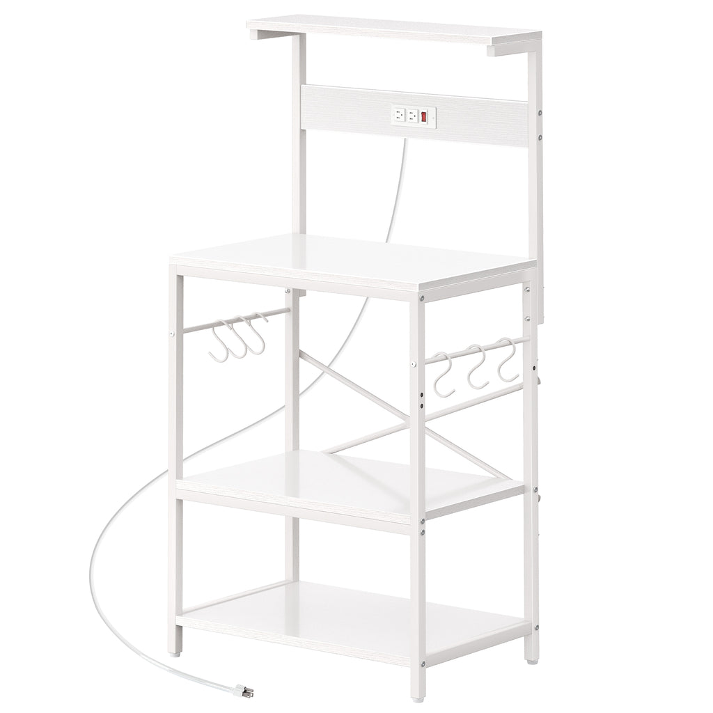 Amadwell 4-Tier Kitchen Storage Shelf Organizer Bakers Rack with Power Outlets, Coffee Bar & Microwave Stand, White