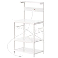 Amadwell 4-Tier Kitchen Storage Shelf Organizer Bakers Rack with Power Outlets, Coffee Bar & Microwave Stand, White