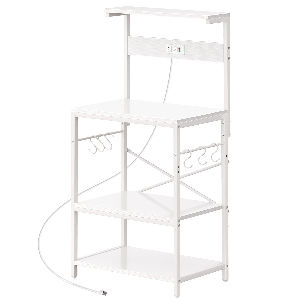 Amadwell 4-Tier Kitchen Storage Shelf Organizer Bakers Rack with Power Outlets, Coffee Bar & Microwave Stand, White