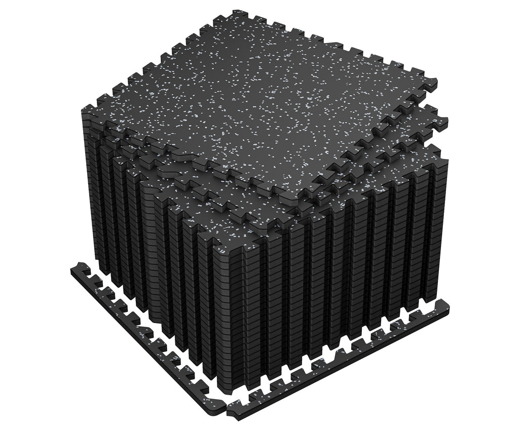 Amadwell 0.4" Thick 96 Sq Ft Gym Flooring for Home Gym，24 Tiles Upgraded Rubber Top with High Density EVA Foam, Interlocking Exercise Equipment Mats, Heavy Weight Workout Mat, Black/Grey