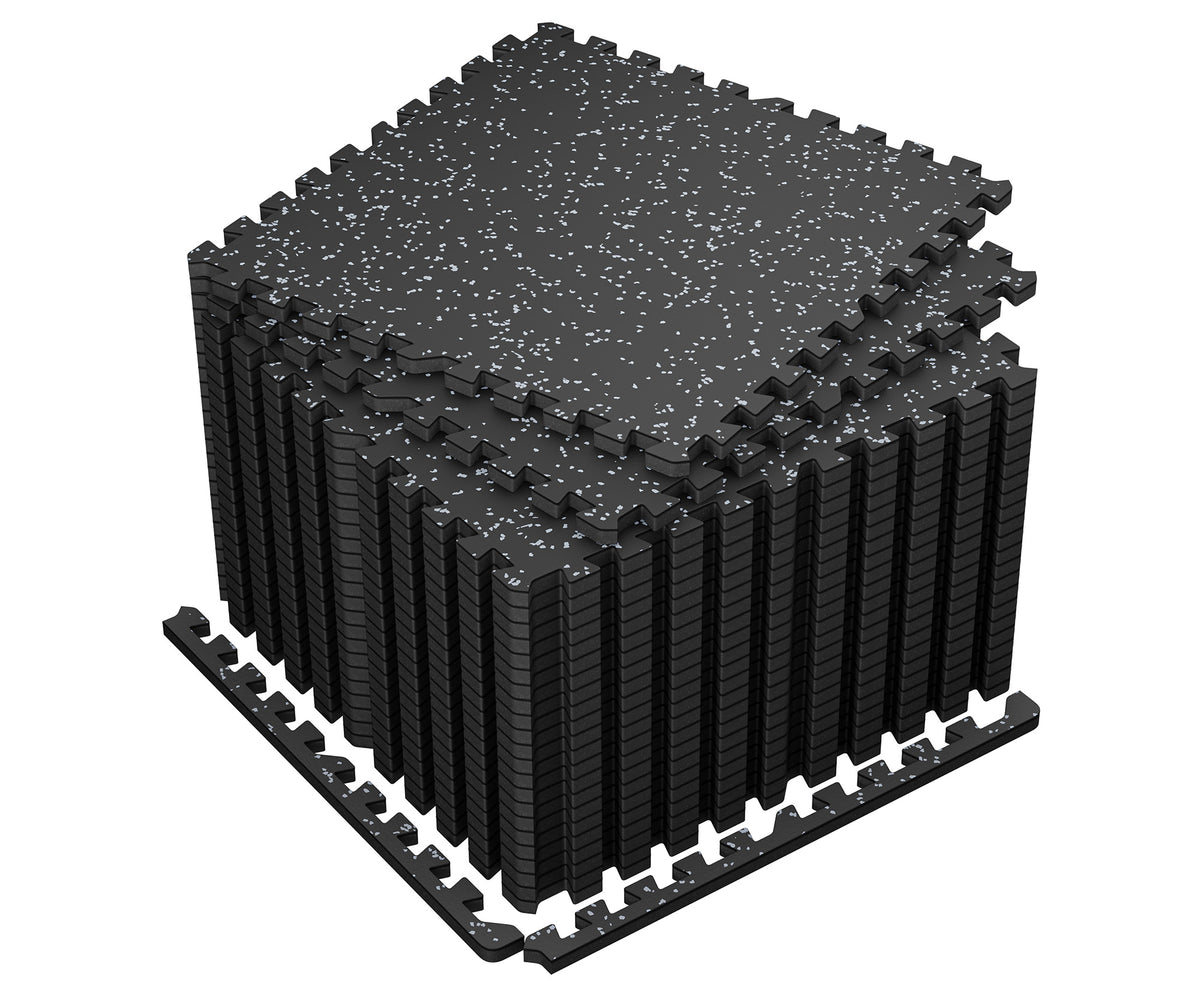 Amadwell 0.4" Thick 96 Sq Ft Gym Flooring for Home Gym，24 Tiles Upgraded Rubber Top with High Density EVA Foam, Interlocking Exercise Equipment Mats, Heavy Weight Workout Mat, Black/Grey
