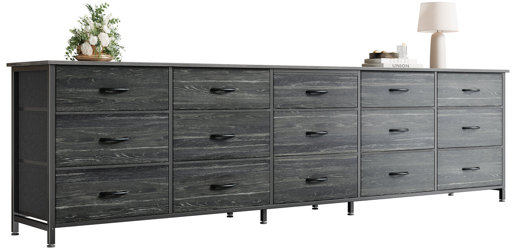 Amadwell 78.8 Inch Dresser with 15 Fabric Drawers, Large TV Stand for 65, 75, 85 Inch TV, Long Dresser for Bedroom, Entertainment Center for Living Room, Chest of Drawers & Storage, Charcoal Black