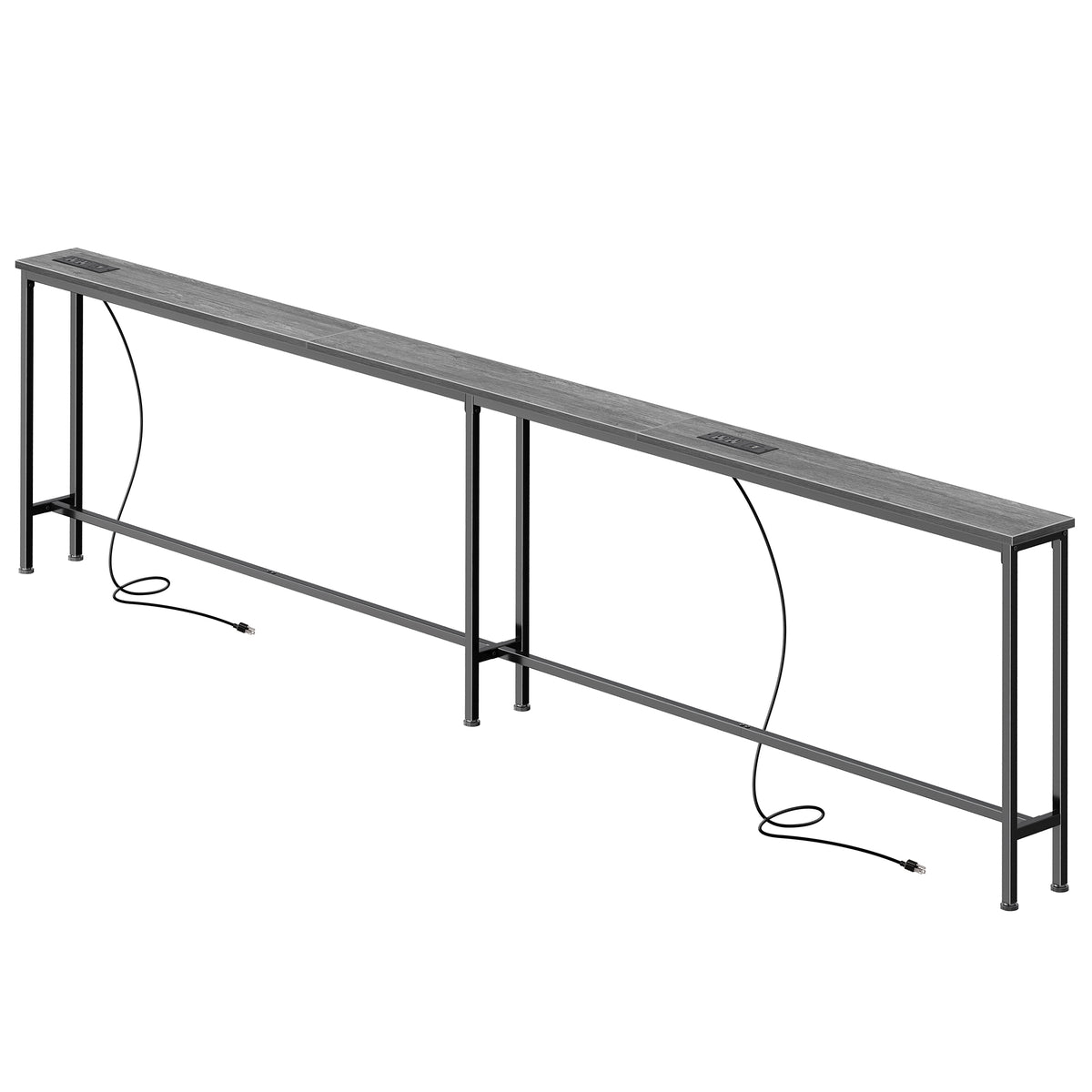 Amadwell 102" Console Table, 5.9 Inch Narrow Sofa Table, with Power Ports, Behind Couch Table for Living Room Entryway Hallway Bedroom, Small Spaces, Grey