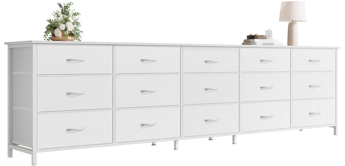 Amadwell 78.8 Inch Dresser with 15 Fabric Drawers, Large TV Stand for 65, 75, 85 Inch TV, Long Dresser for Bedroom, Entertainment Center for Living Room, Chest of Drawers & Storage, White