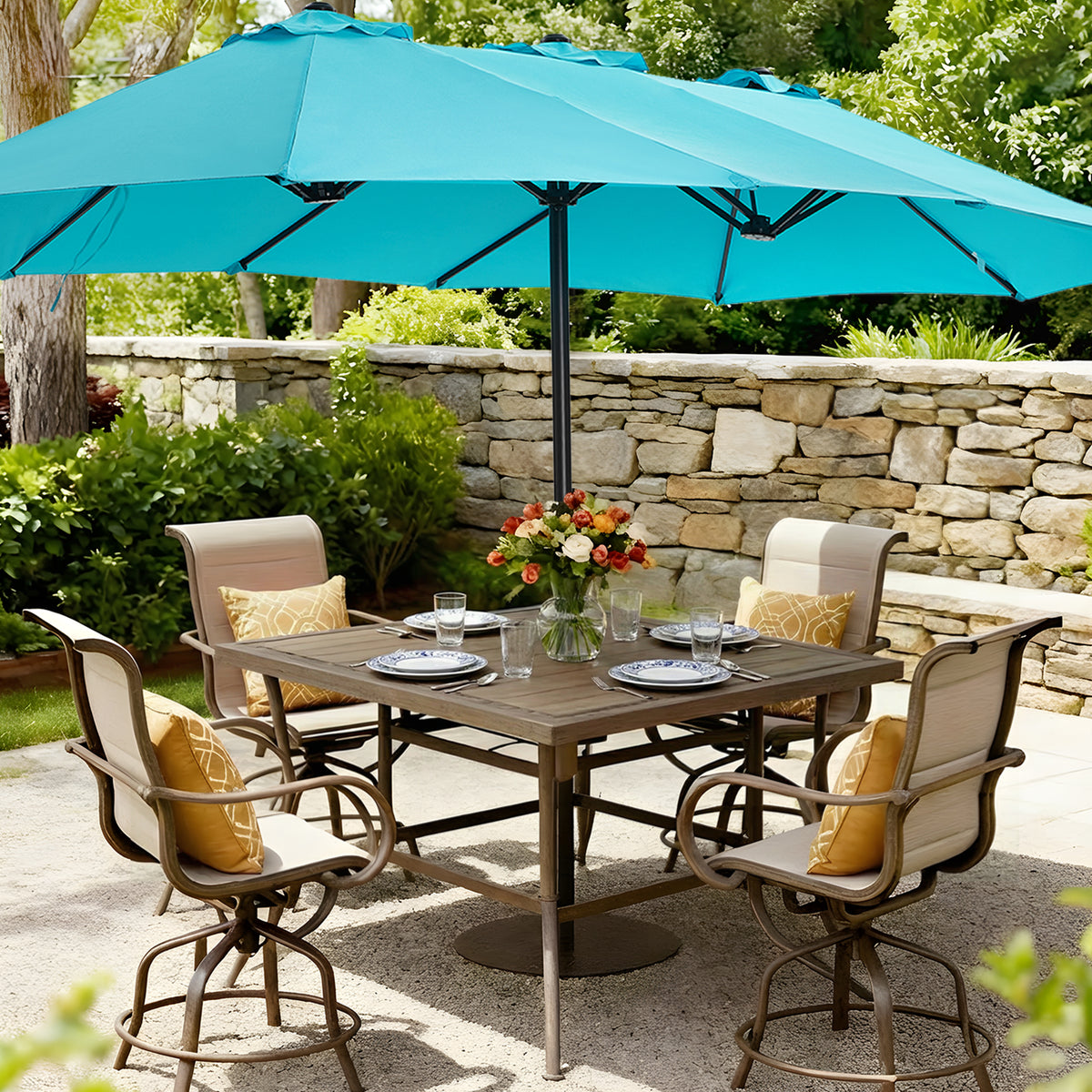 Amadwell 13FT Large Patio Umbrella, Double Sided Outdoor Rectangular Umbrellas with Fade Resistant Canopy, Light Blue