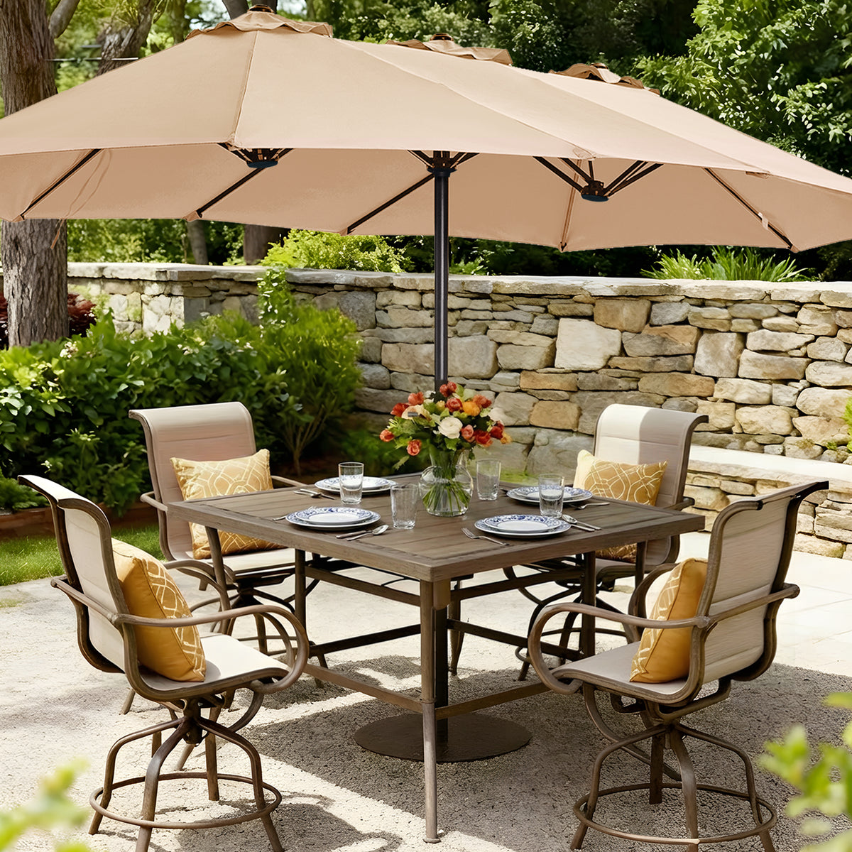 Amadwell 13FT Large Patio Umbrella, Double Sided Outdoor Rectangular Umbrellas with Fade Resistant Canopy, Beige