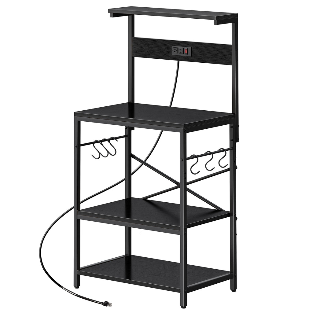 Amadwell 4-Tier Kitchen Storage Shelf Organizer Bakers Rack with Power Outlets, Coffee Bar & Microwave Stand, All Black