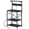Amadwell 4-Tier Kitchen Storage Shelf Organizer Bakers Rack with Power Outlets, Coffee Bar & Microwave Stand, All Black