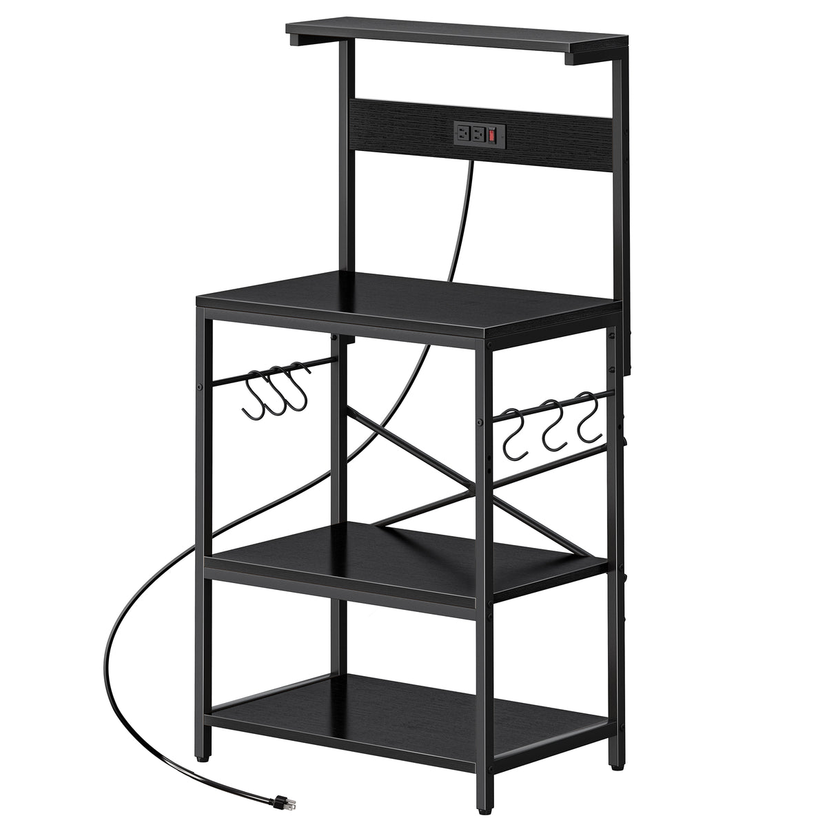 Amadwell 4-Tier Kitchen Storage Shelf Organizer Bakers Rack with Power Outlets, Coffee Bar & Microwave Stand, All Black