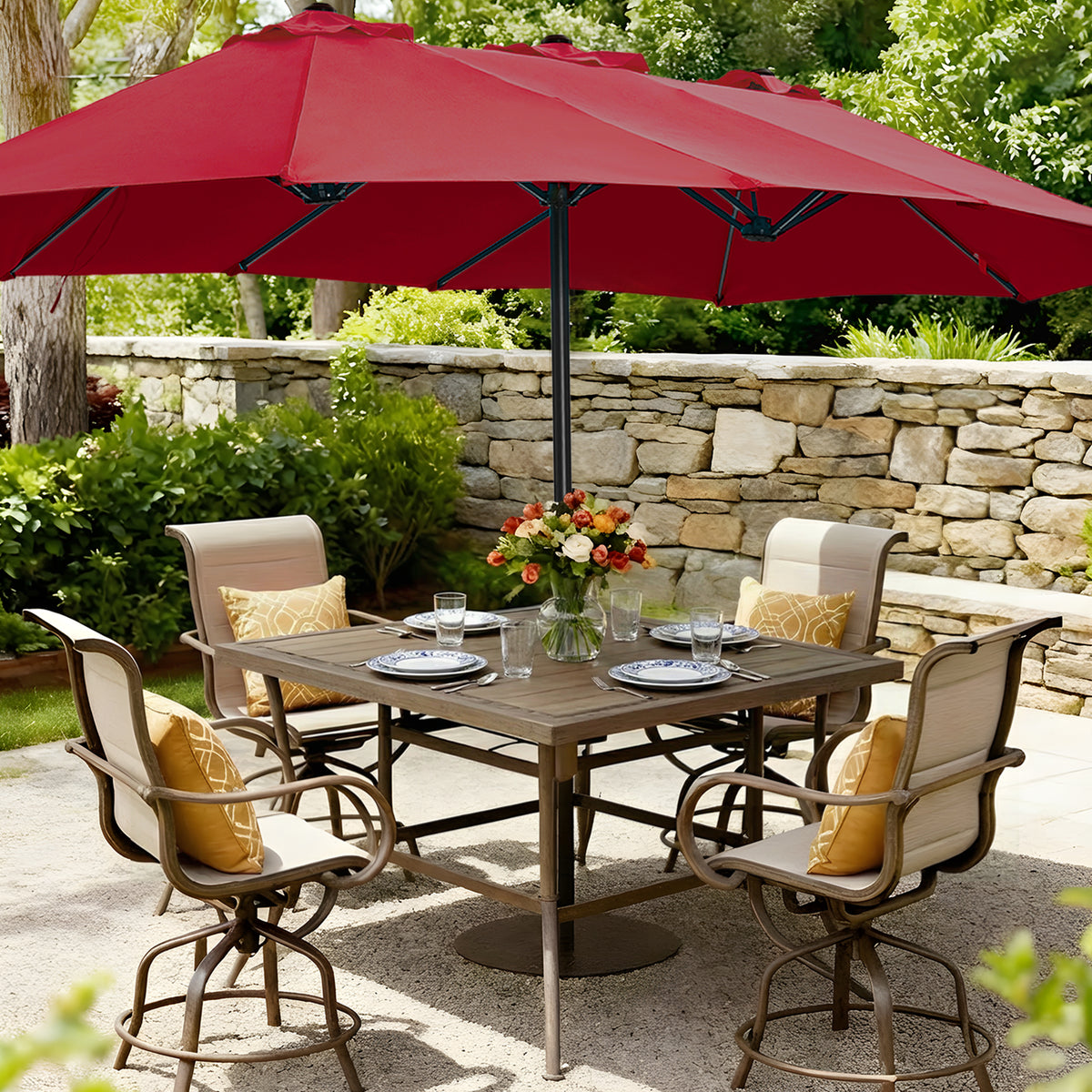 Amadwell 13FT Large Patio Umbrella, Double Sided Outdoor Rectangular Umbrellas with Fade Resistant Canopy, Red