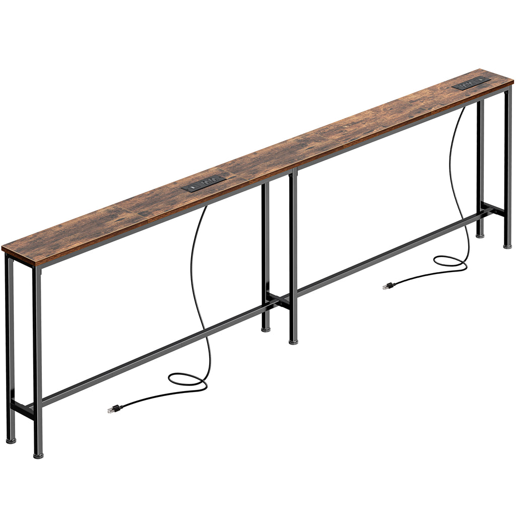 Amadwell 79" Narrow Sofa Console Table with Power Outlets, 5.9" Slim Side Table for Living Room, Entryway & Bedroom, Brown