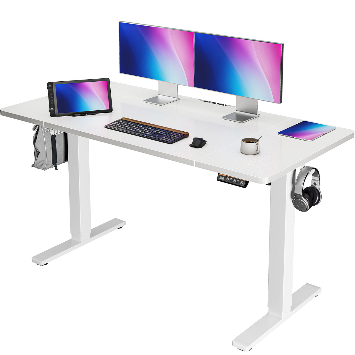 Amadwell 55" Electric Height Adjustable Standing Desk, 27.6" Deep Work Table with Cable Management, Home Office Desk, White