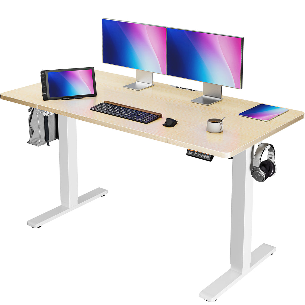 Amadwell 55" Electric Height Adjustable Standing Desk, 27.6" Deep Work Table with Cable Management, Home Office Desk, Beige