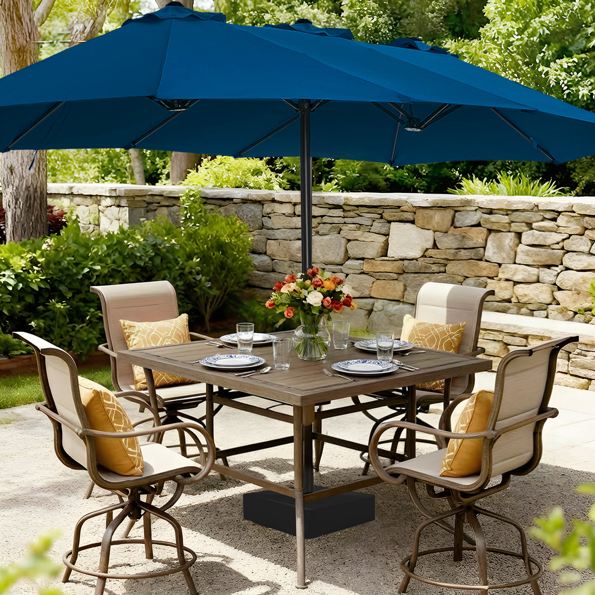 Amadwell 13FT Large Patio Umbrella with Base Included, Double Sided Outdoor Umbrellas, Navy Blue