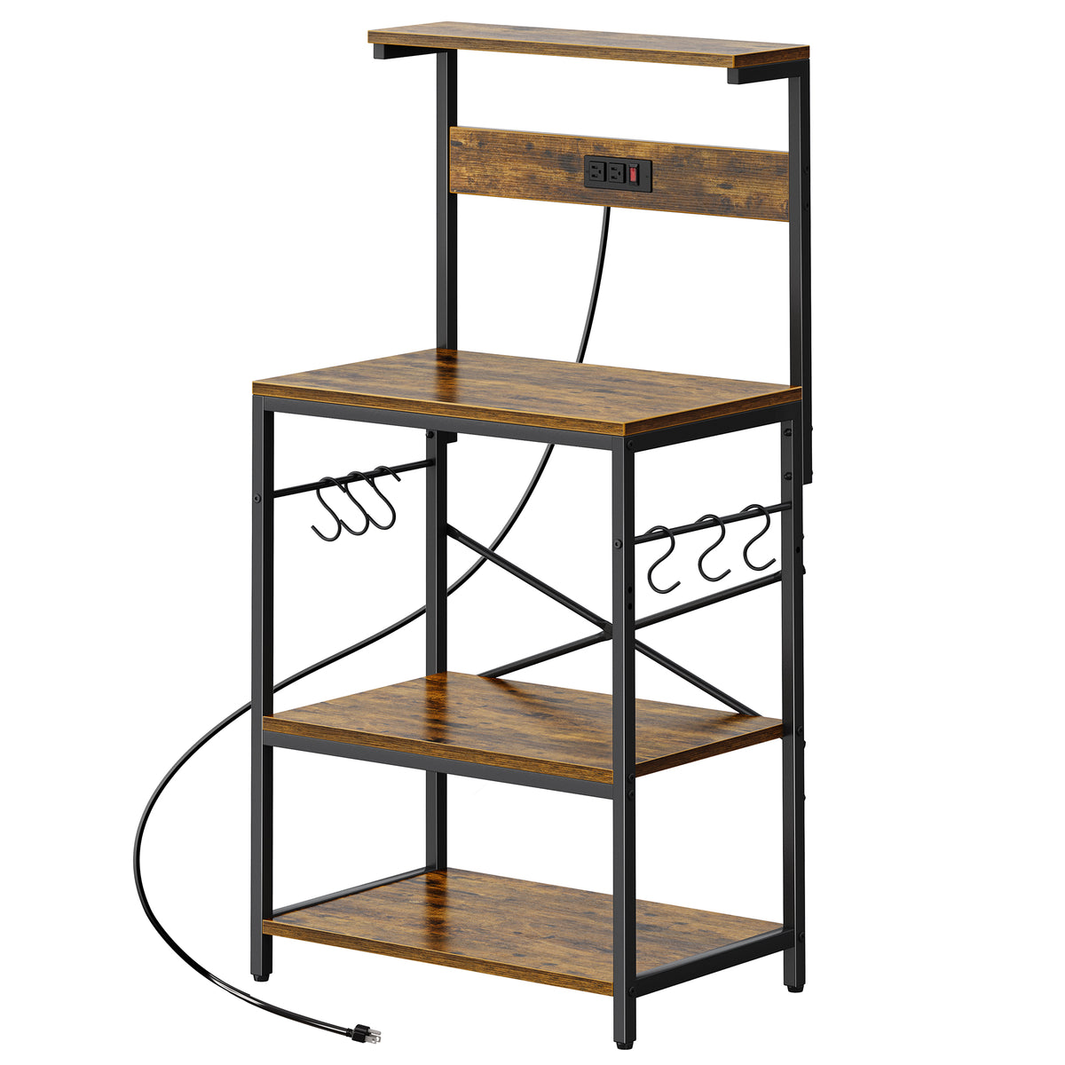 Amadwell 4-Tier Kitchen Storage Shelf Organizer Bakers Rack with Power Outlets, Coffee Bar & Microwave Stand, Brown