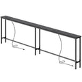 Amadwell 86.6" Console Table, 5.9 Inch Narrow Sofa Table, with Power Ports, Behind Couch Table for Living Room Entryway Hallway Bedroom, Small Spaces, Black