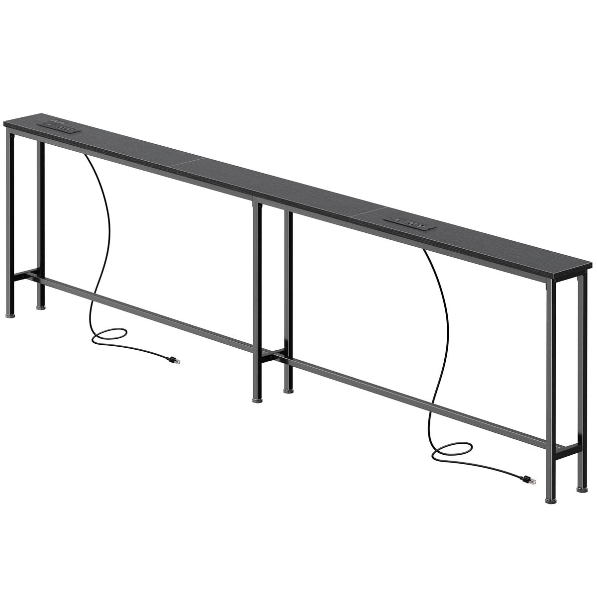Amadwell 86.6" Console Table, 5.9 Inch Narrow Sofa Table, with Power Ports, Behind Couch Table for Living Room Entryway Hallway Bedroom, Small Spaces, Black