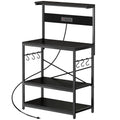 Amadwell Kitchen Bakers Rack with Power Outlets, 31.5" Large Microwave Stand, Coffee Bar Station, Black