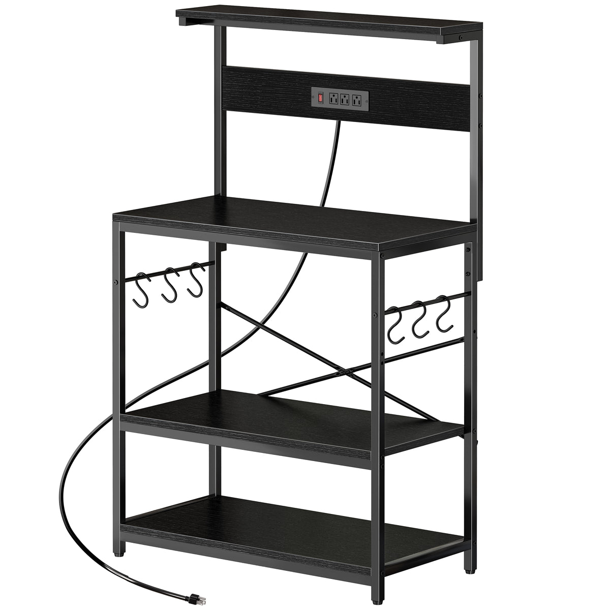 Amadwell Kitchen Bakers Rack with Power Outlets, 31.5" Large Microwave Stand, Coffee Bar Station, Black