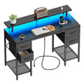 Amadwell 47" Gaming Computer Desk with LED Lights, Power Outlets, Home Office Writing Desk with 4 Drawers, Black