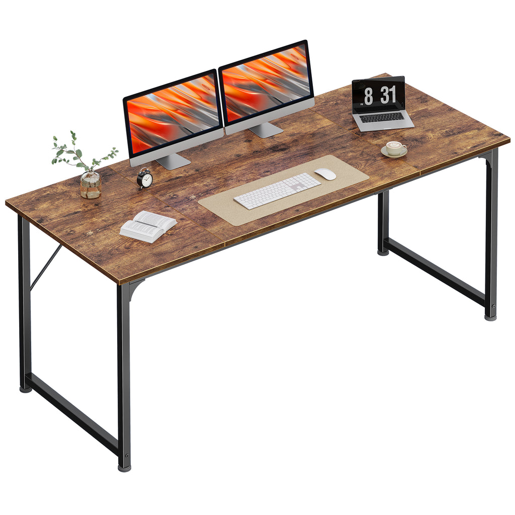 63" Computer Desk, Modern Office, Study & Gaming Desk with Storage, Large Legroom, Sturdy Metal Frame, Rustic Brown