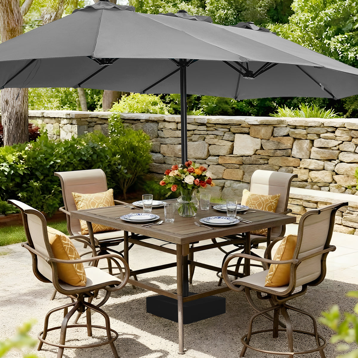 Amadwell 13FT Large Patio Umbrella with Base Included, Double Sided Outdoor Umbrellas, Gray