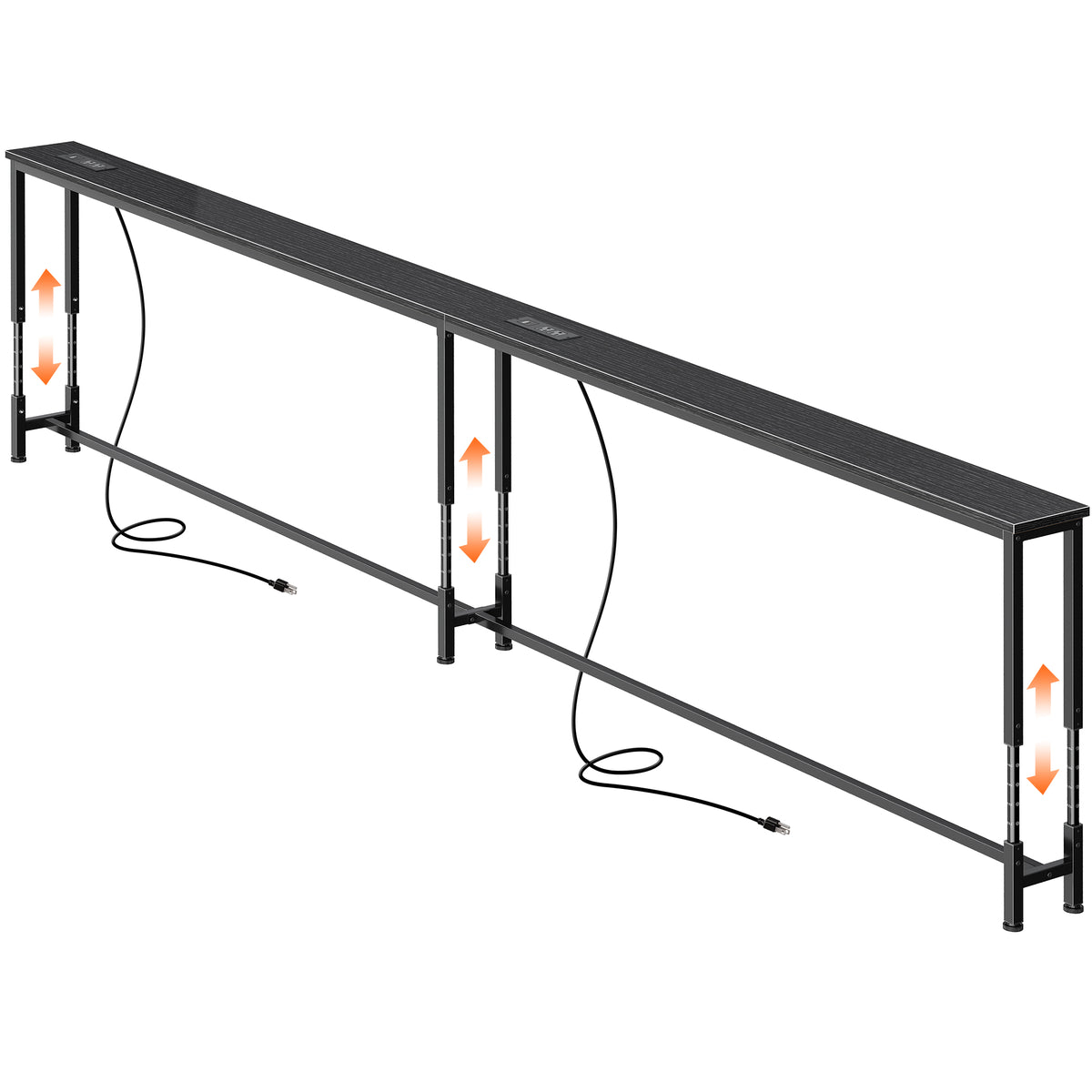 Amadwell 110.2 Inch Behind Couch Table with 2 Power Outlets, Skinny Console Table with USB-C Ports, 23.9"-34.4" Adjustable Height, Narrow Long Sofa Table for Living Room, Black