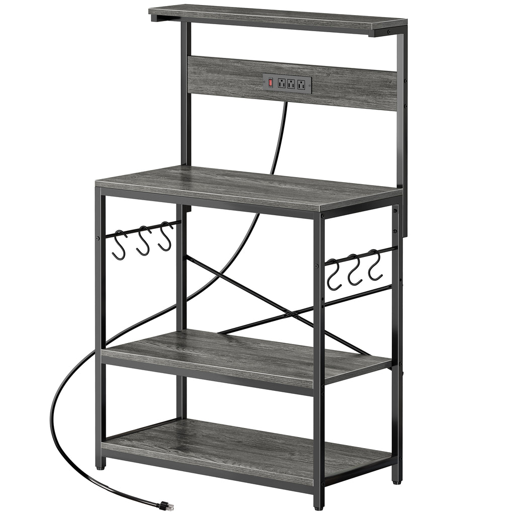 Amadwell Kitchen Bakers Rack with Power Outlets, 31.5" Large Microwave Stand, Coffee Bar Station, Gray