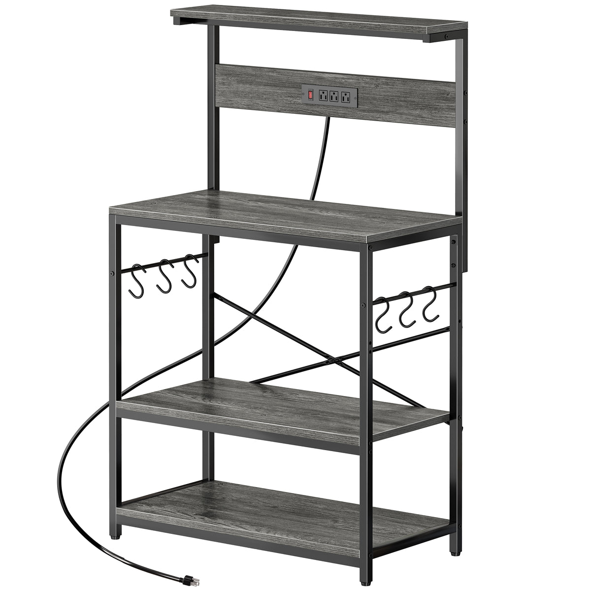Amadwell Kitchen Bakers Rack with Power Outlets, 31.5" Large Microwave Stand, Coffee Bar Station, Gray