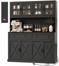Amadwell 71 Inch Pantry Cabinet with 2 Drawers, 55.1''W Kitchen Pantry with Charging Station, Farmhouse Hutch Cabinet, Coffee Bar with Storage for Dining Room, Black
