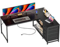 Amadwell 53 Inch L Shaped Desk with Power Outlets & Drawers, Reversible L-Shape Computer Desk, Black