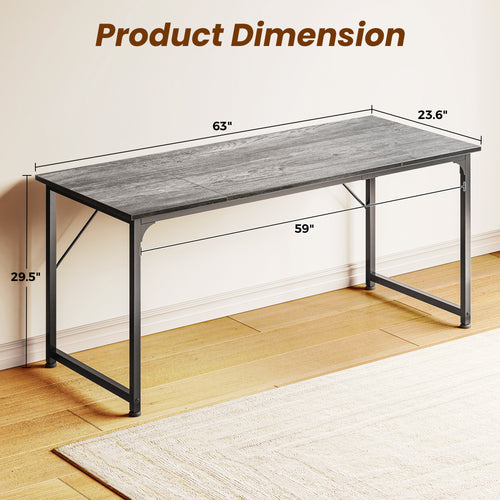 63" Computer Desk, Modern Office, Study & Gaming Desk with Storage, Large Legroom, Sturdy Metal Frame, Grey