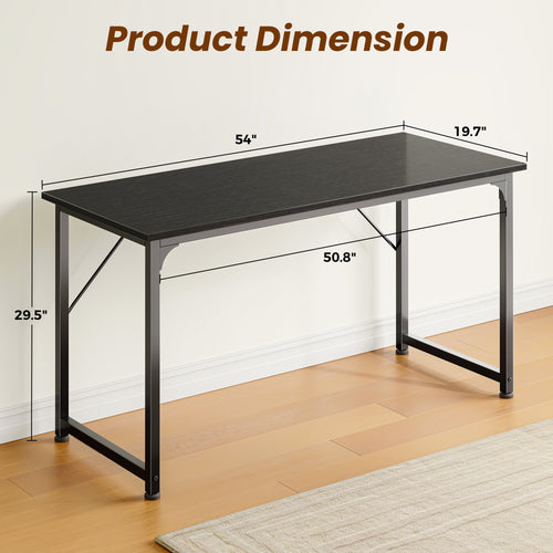 54" Computer Desk, Modern Office, Study & Gaming Desk with Storage, Large Legroom, Sturdy Metal Frame, Black