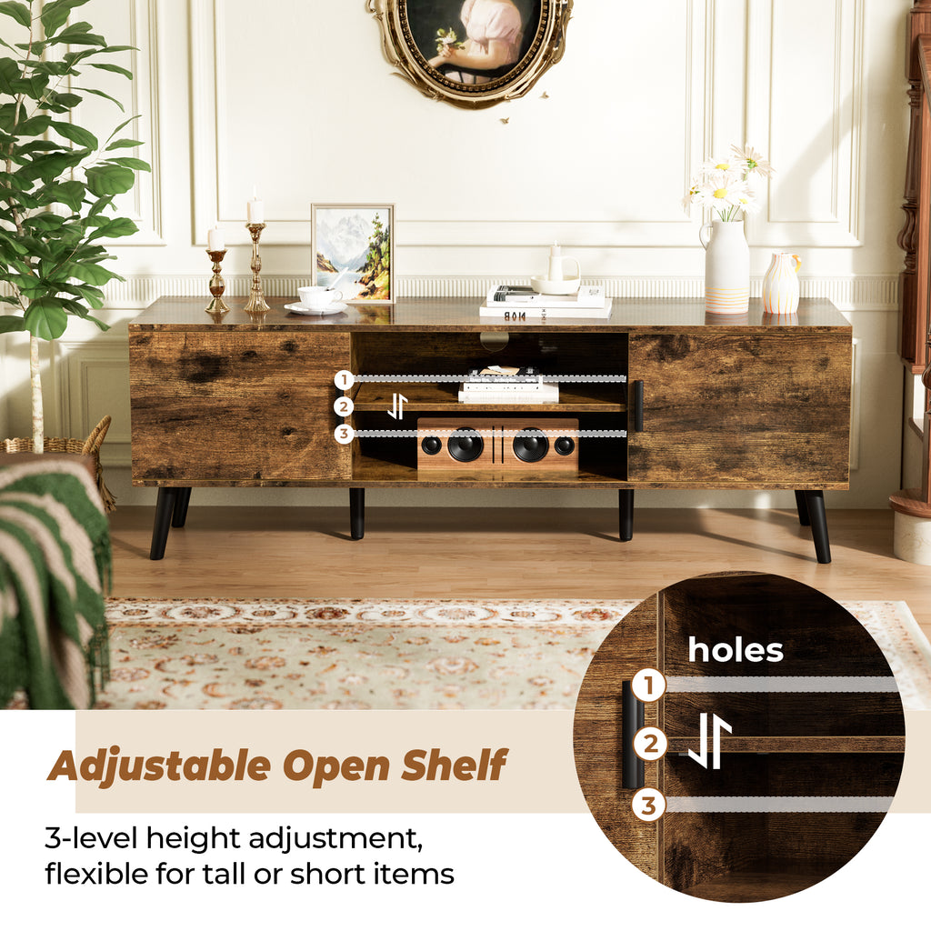 Amadwell Mid Century TV Stand for 60" TVs, Adjustable Shelf, 54 inch Media Console for Living Room, Brown