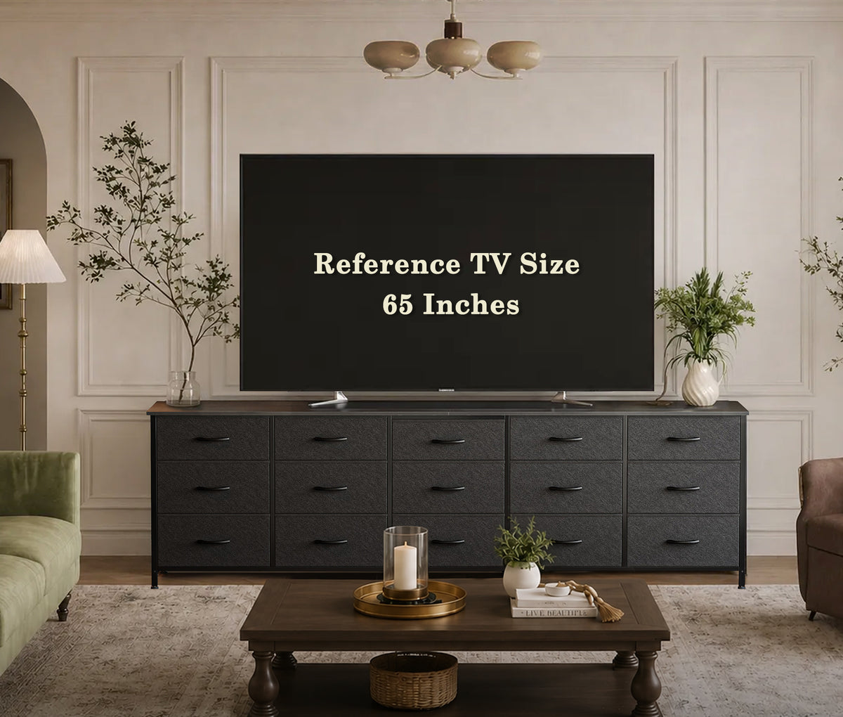 Amadwell 78.8 Inch Dresser with 15 Fabric Drawers, Large TV Stand for 65, 75, 85 Inch TV, Long Dresser for Bedroom, Entertainment Center for Living Room, Chest of Drawers & Storage,Black
