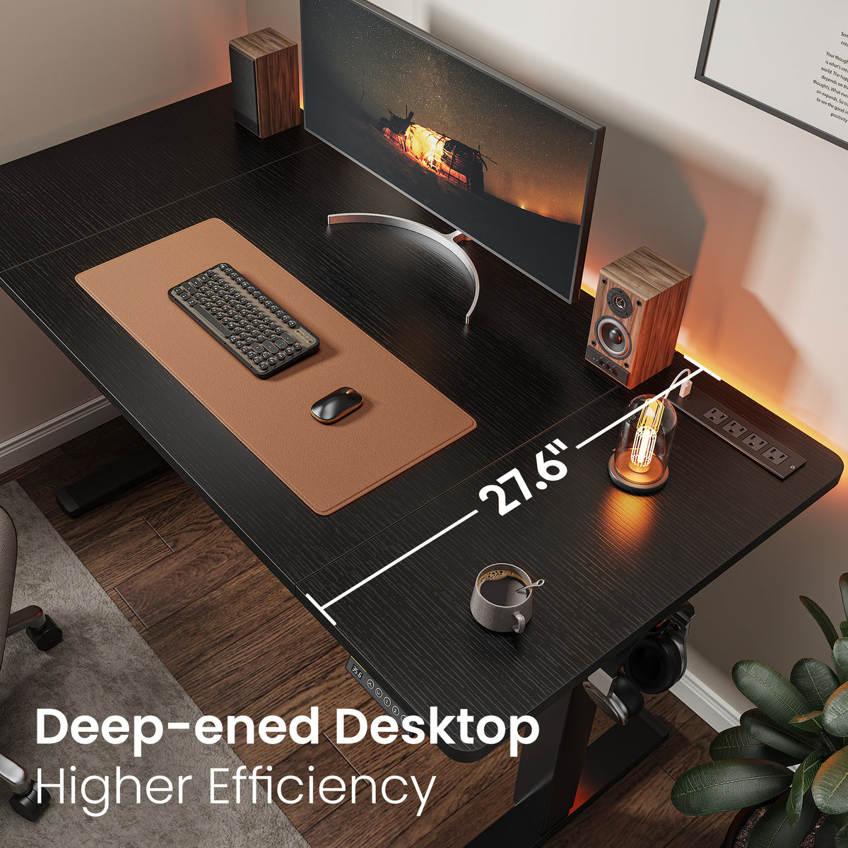 Amadwell 55" Electric Height Adjustable Standing Desk, 27.6" Deep Work Table with Power Outlets, Home Office Desk, Black