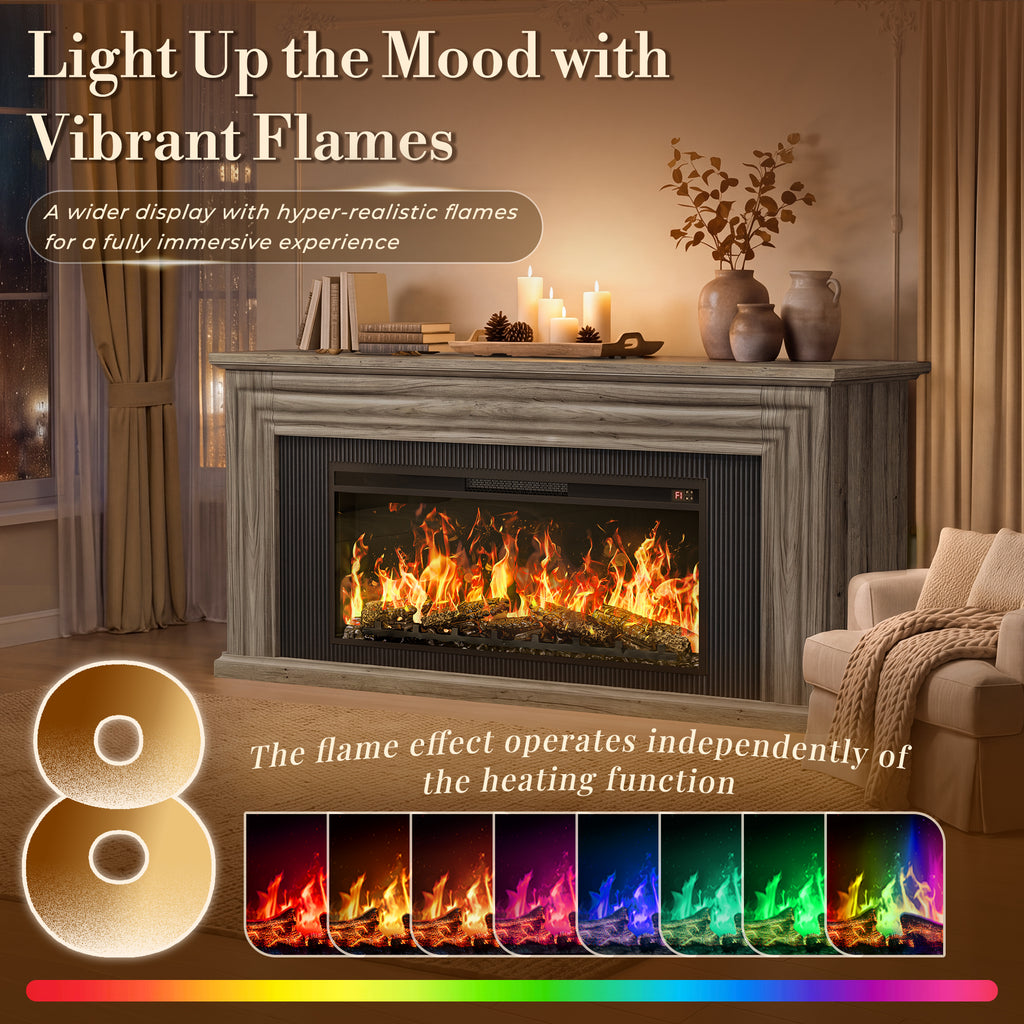 Amadwell 70'' Fireplace TV Stand for 65 75'' TV, Farmhouse TV Stand with 42'' Electric Fireplace, Entertainment Center TV Console for Living Room, 3 Storage Drawers & Fluted Design, Natural
