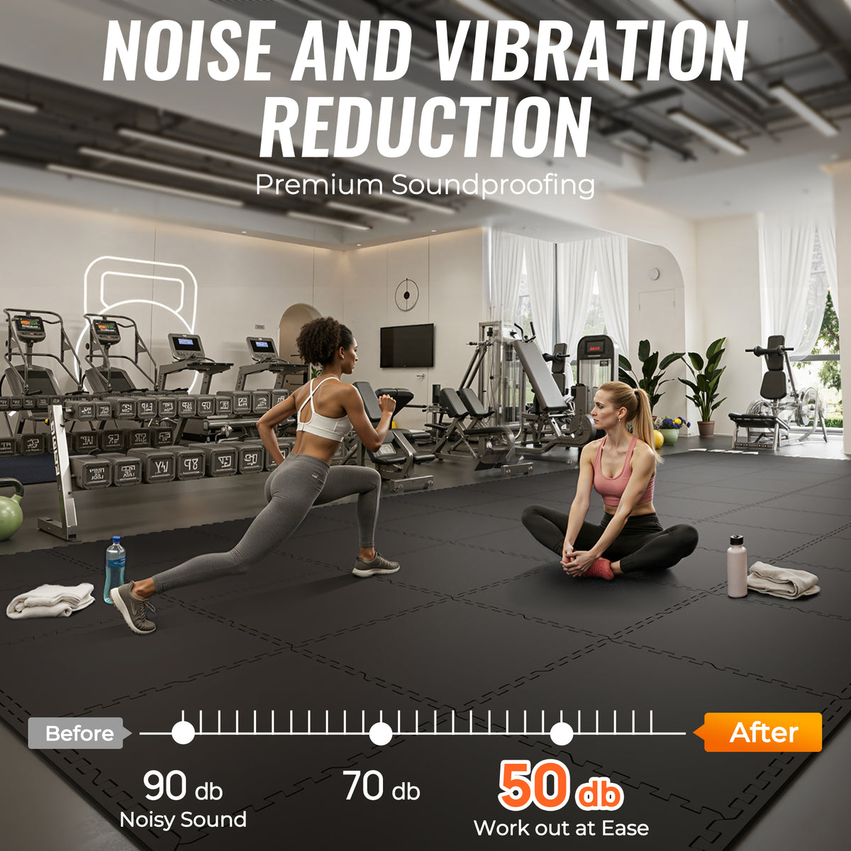 Amadwell 12Pcs Interlocking Workout Mats, 0.56" Thick Rubber Top EVA Foam Gym Flooring, 48 Sq Ft High Density Protective Tiles for Home Gym & Exercise, Black