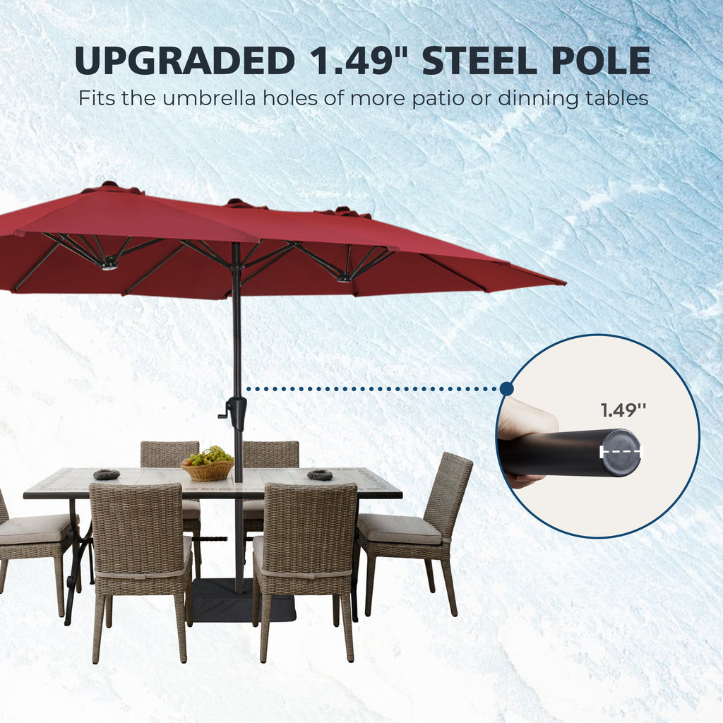 Amadwell 13FT Large Patio Umbrella, Double Sided Outdoor Rectangular Umbrellas with Fade Resistant Canopy, Red