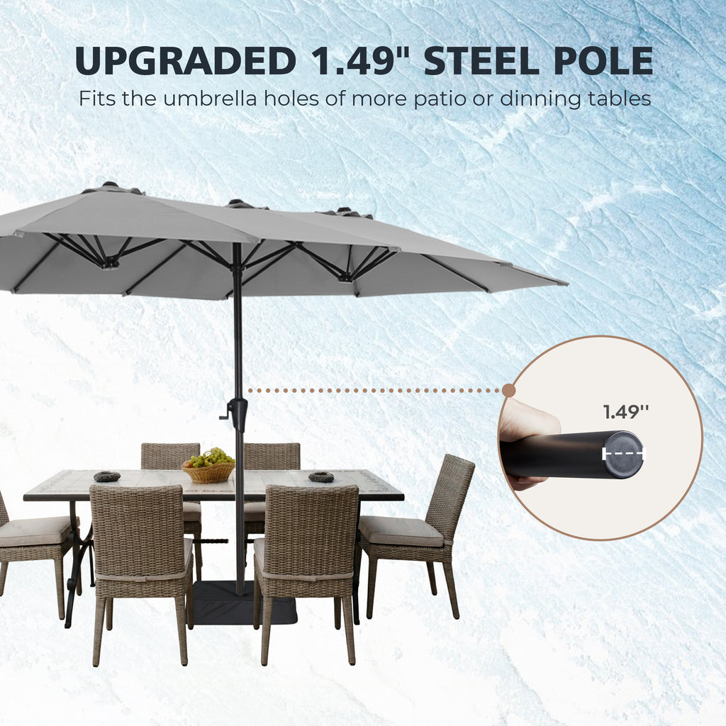 Amadwell 13FT Large Patio Umbrella, Double Sided Outdoor Rectangular Umbrellas with Fade Resistant Canopy, Gray