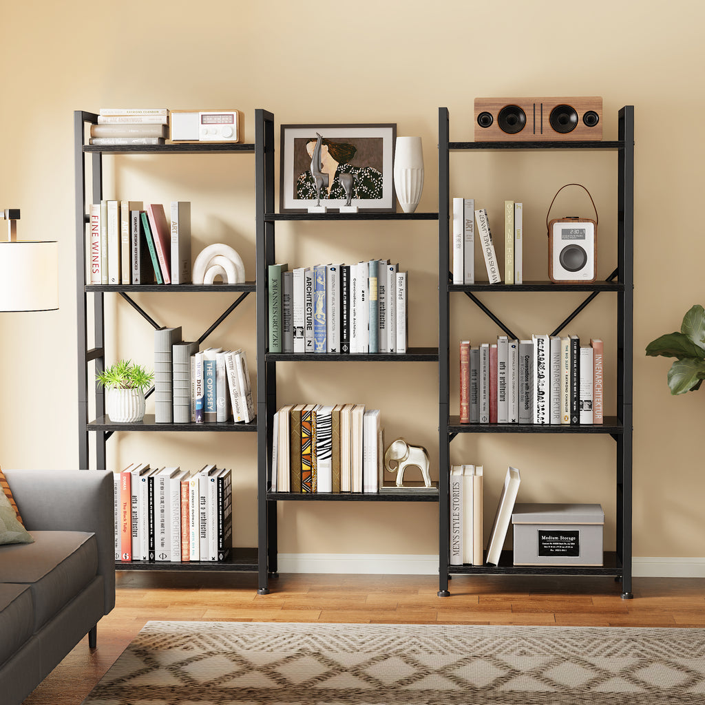 Amadwell 4 Tier Industrial Bookcase, Large Shelf Bookshelf, 11 Units Storage for Living Room, Black