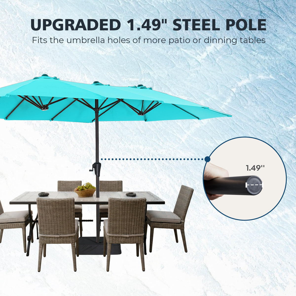 Amadwell 13FT Large Patio Umbrella with Base Included, Double Sided Outdoor Umbrellas, Light Blue