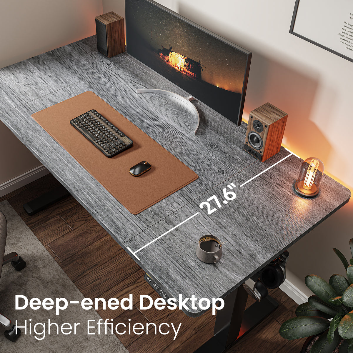 Amadwell 55" Electric Height Adjustable Standing Desk, 27.6" Deep Work Table with Cable Management, Home Office Desk, Gray