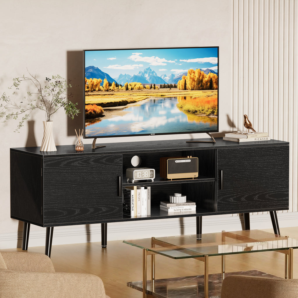 Amadwell Mid Century TV Stand for 60" TVs, Adjustable Shelf, 54 inch Media Console for Living Room, Black