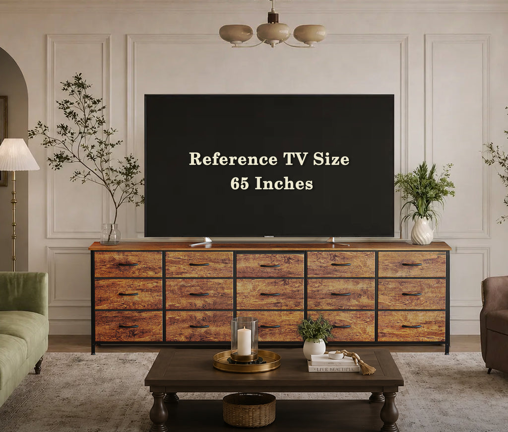 Amadwell 78.8 Inch Dresser with 15 Fabric Drawers, Large TV Stand for 65, 75, 85 Inch TV, Long Dresser for Bedroom, Entertainment Center for Living Room, Chest of Drawers & Storage, Rustic Brown