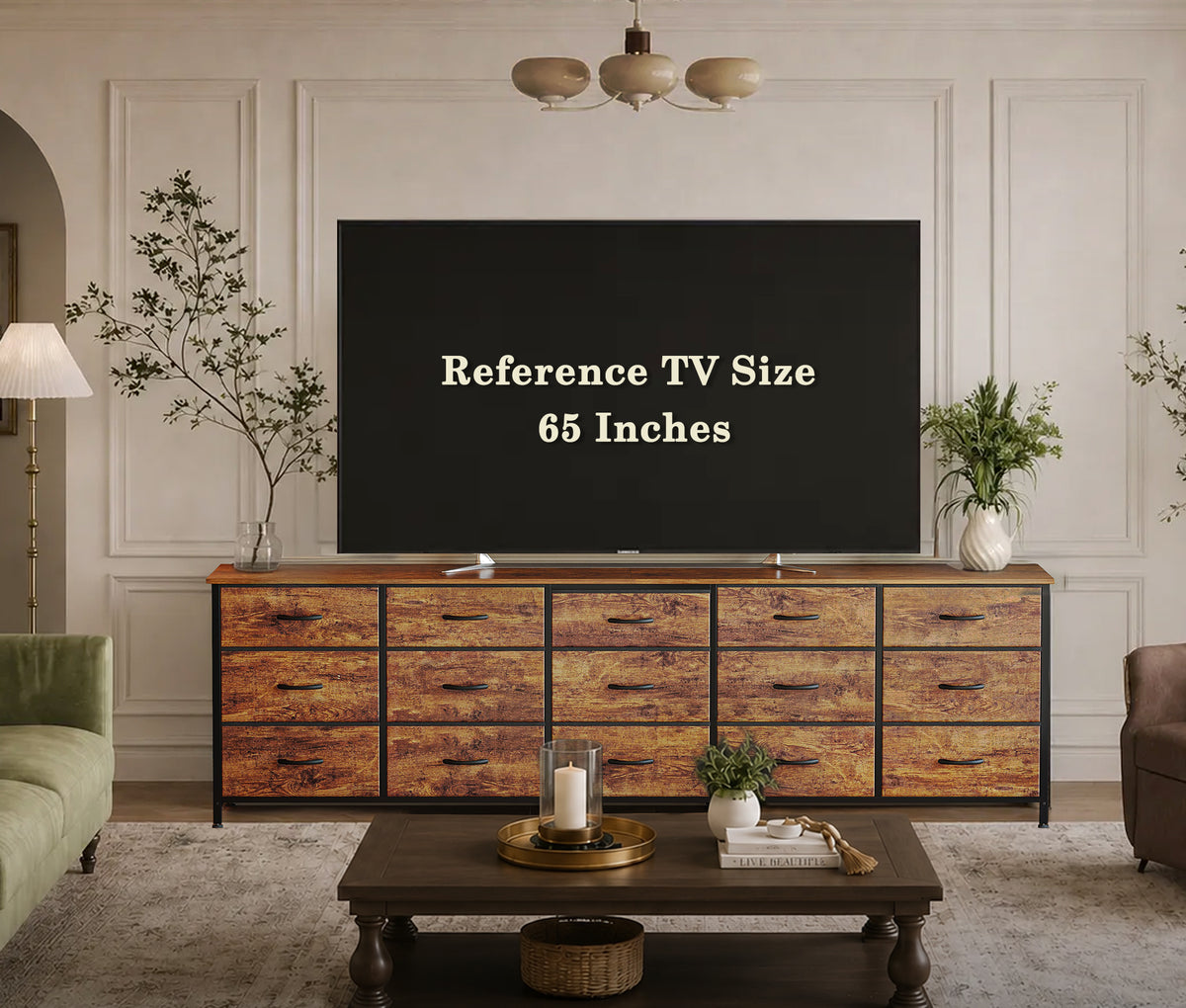Amadwell 78.8 Inch Dresser with 15 Fabric Drawers, Large TV Stand for 65, 75, 85 Inch TV, Long Dresser for Bedroom, Entertainment Center for Living Room, Chest of Drawers & Storage, Rustic Brown