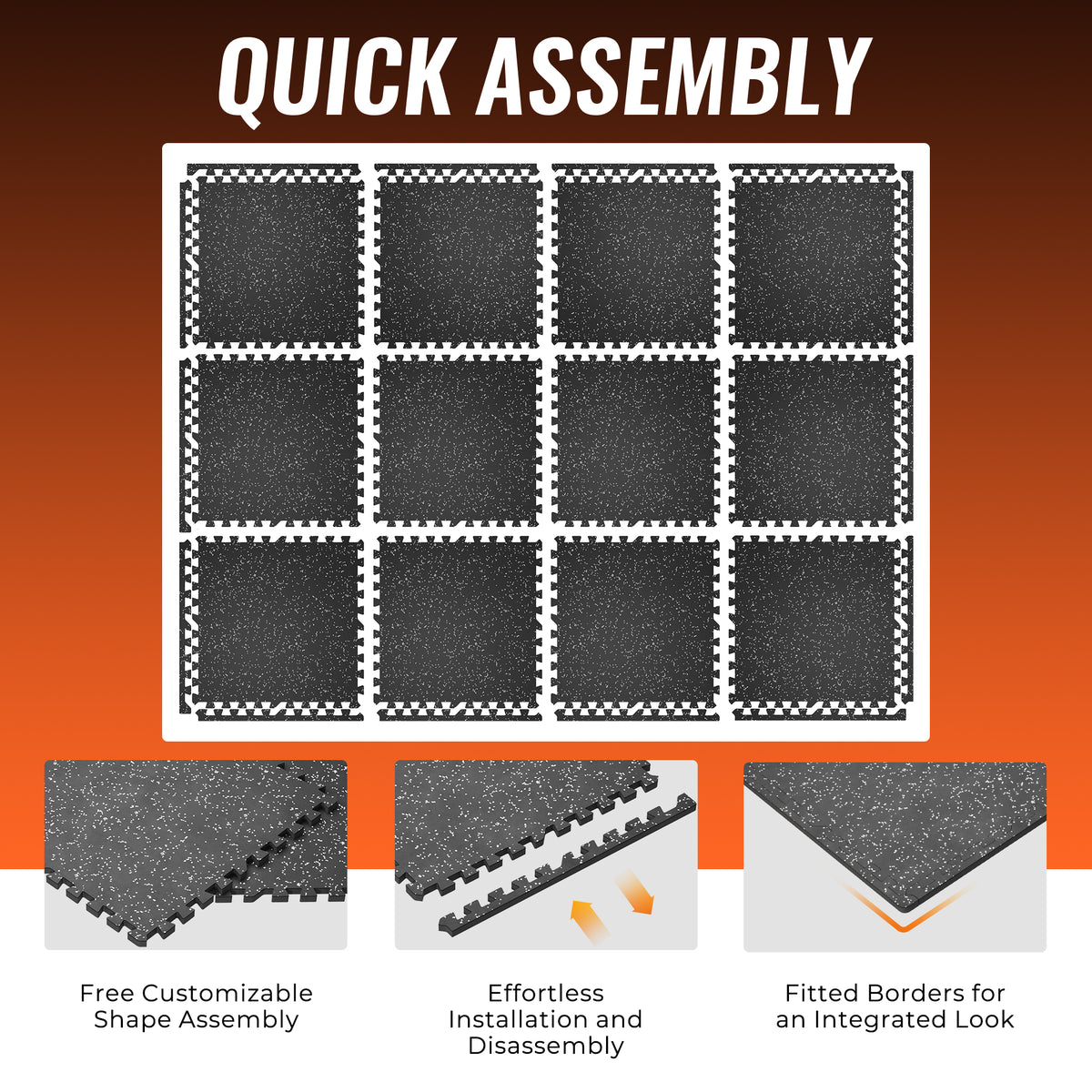Amadwell 12Pcs Interlocking Workout Mats, 0.56" Thick Rubber Top EVA Foam Gym Flooring, 48 Sq Ft High Density Protective Tiles for Home Gym & Exercise, Gray