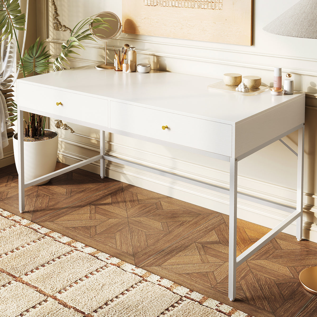 Amadwell Vanity Desk with Drawers, 47 inch Computer Desk, Vanity Dressing Table with Storage, for Bedroom